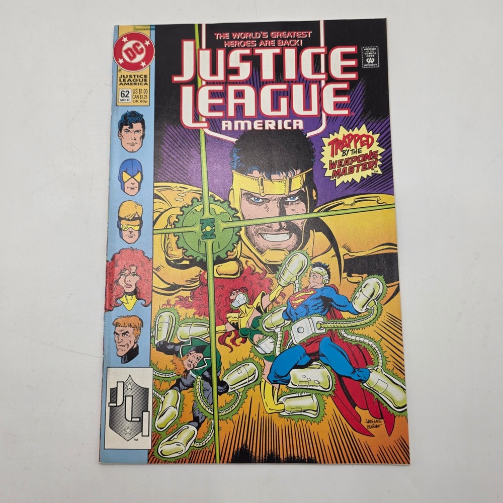 DC Justice League America 62 Weapons Master Superman Jurgens 1992 Copper Age JLA